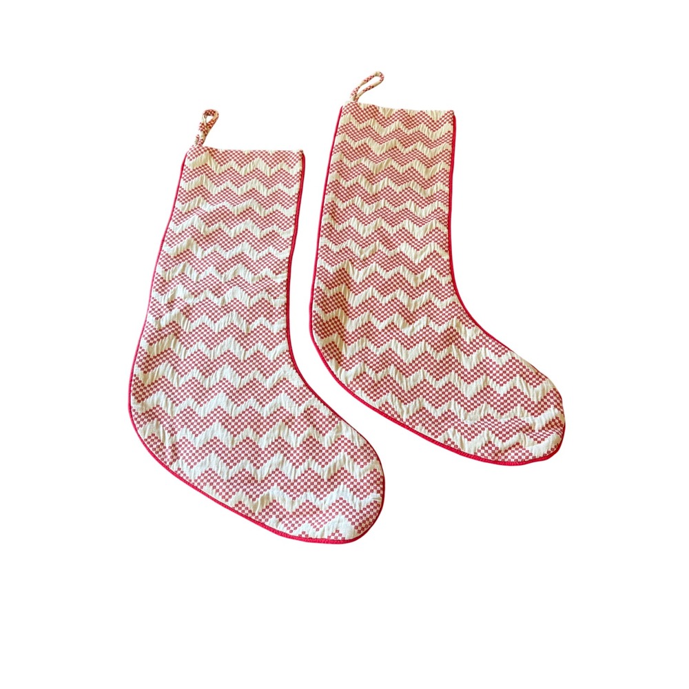Crate & Barrel Stocking Red Reilly Chevron Zigzag Cotton Set of 2 254-715